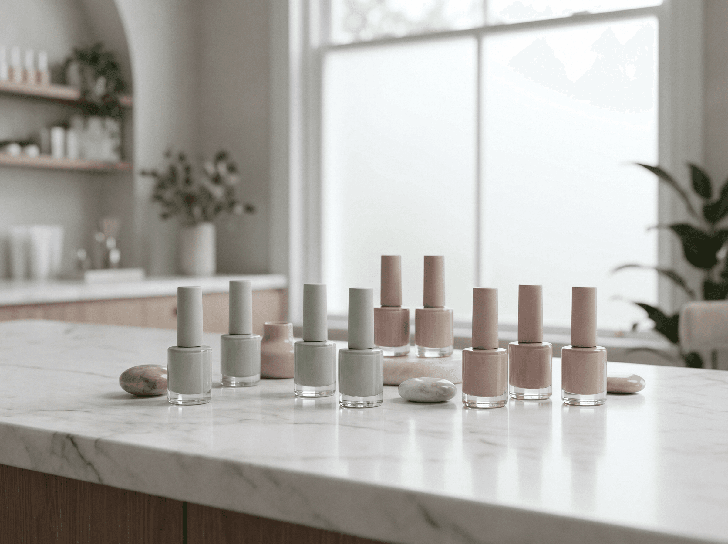 パラジェルのプロダクト(ボトル)が綺麗に並べられている、清潔感のある写真